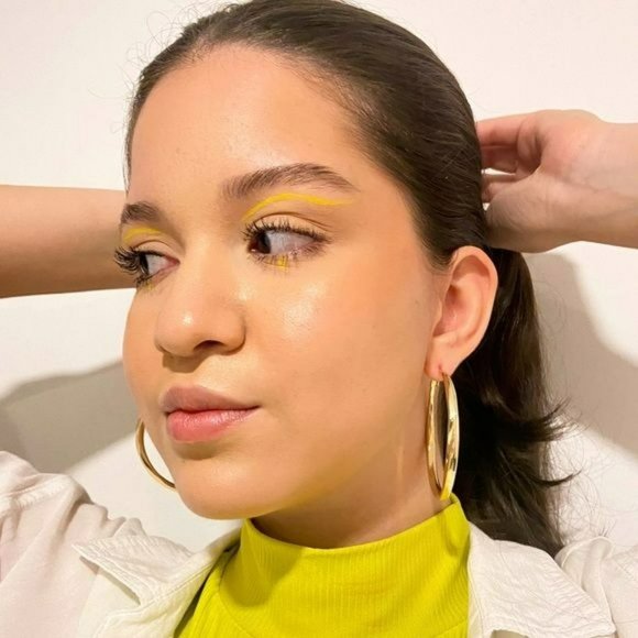 NEW 18K Gold Plated Chunky Big Circle Drop Hoop‎ Earrings 2 1/4” - Picture 3 of 10